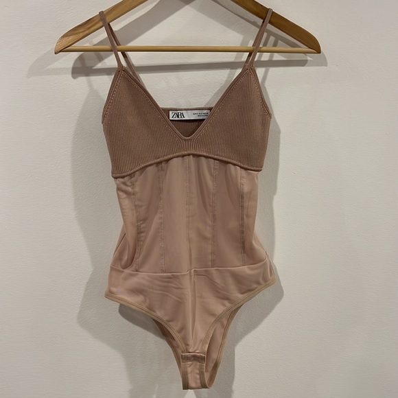 Zara nude sheer bodysuit size small NWOT - Picture 2 of 5